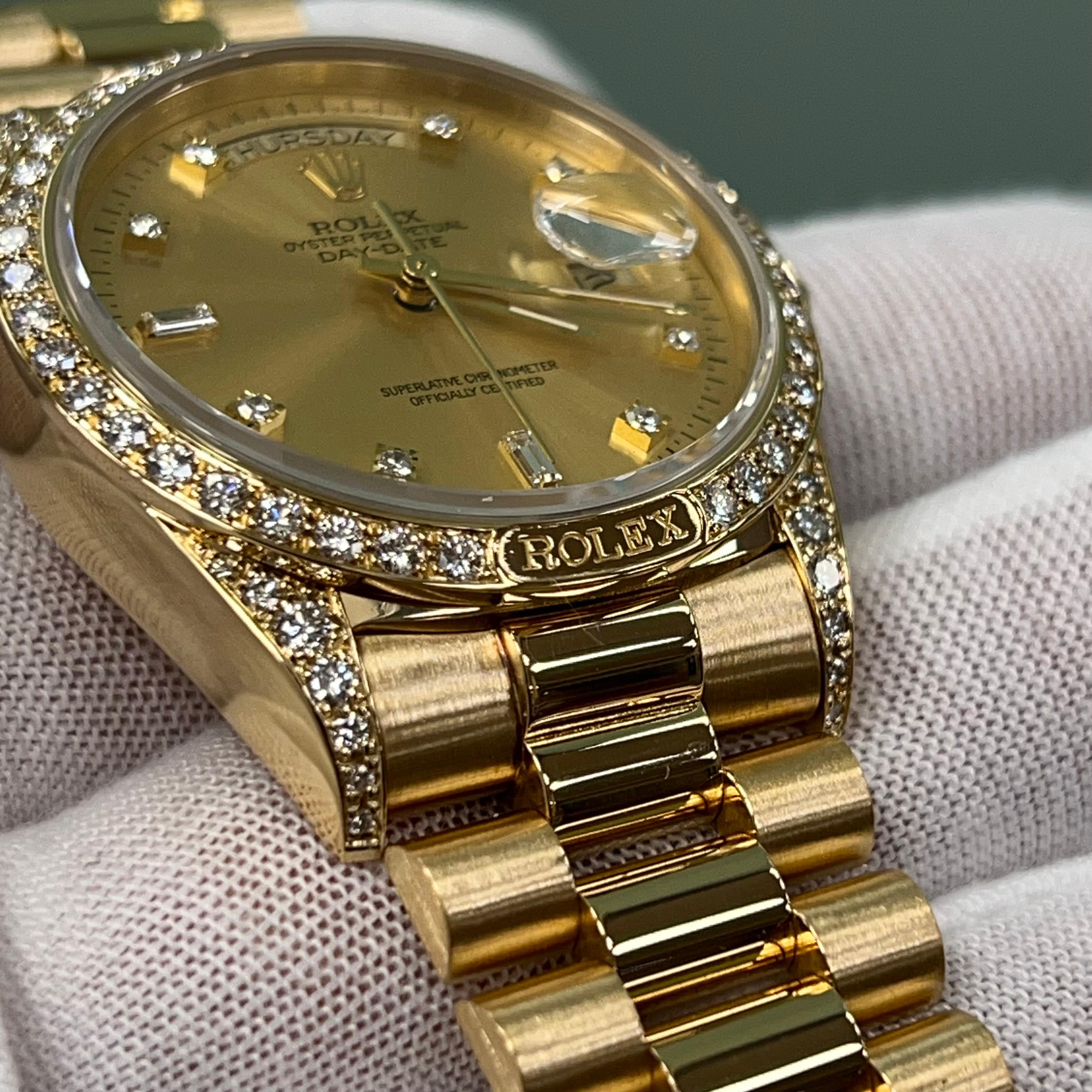 Rolex Day Date President 18138 Factory Diamond Dial Bezel & Lugs 18K Yellow Gold For Sale 1