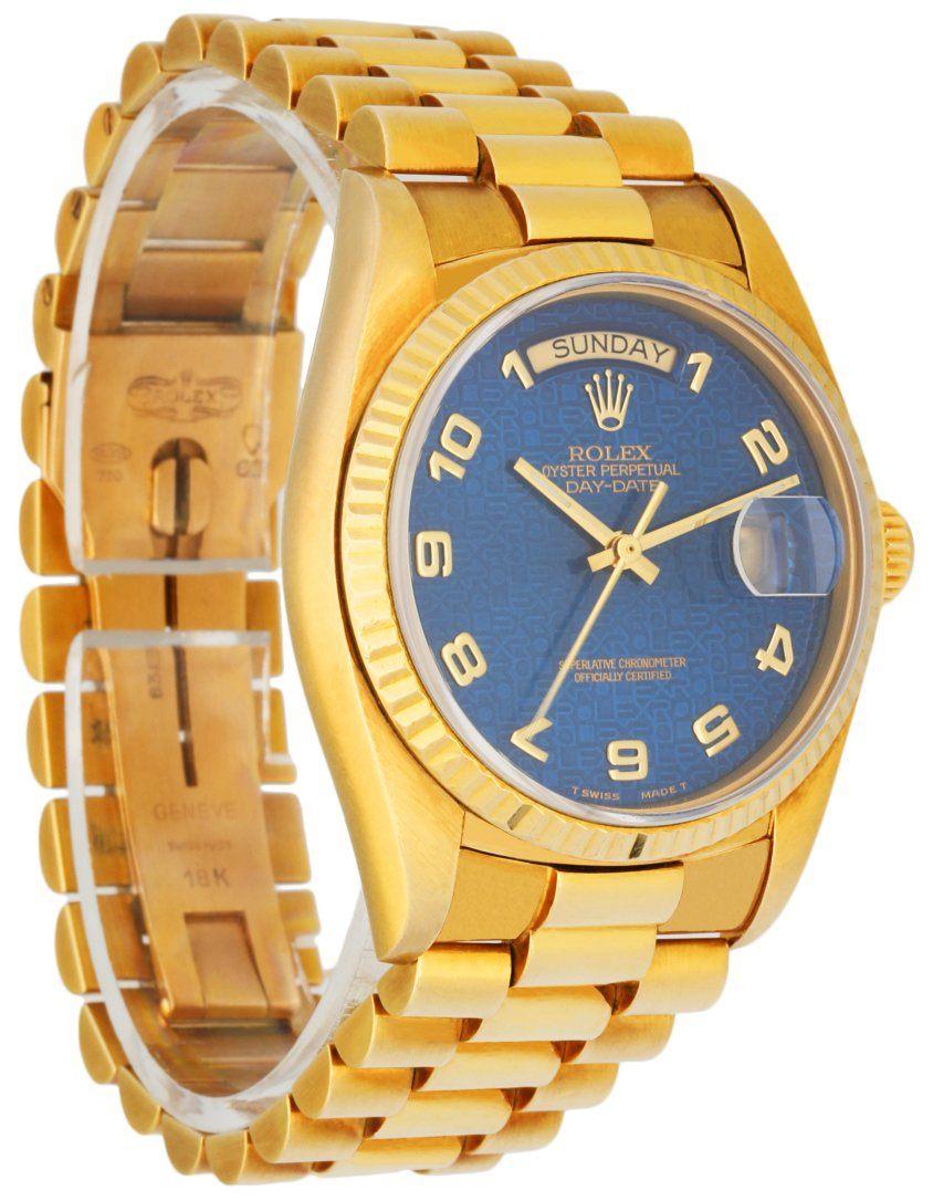 Rolex Day Date President 18238 18k Yellow Gold Anniversary Dial Men's Watch In Excellent Condition In Great Neck, NY