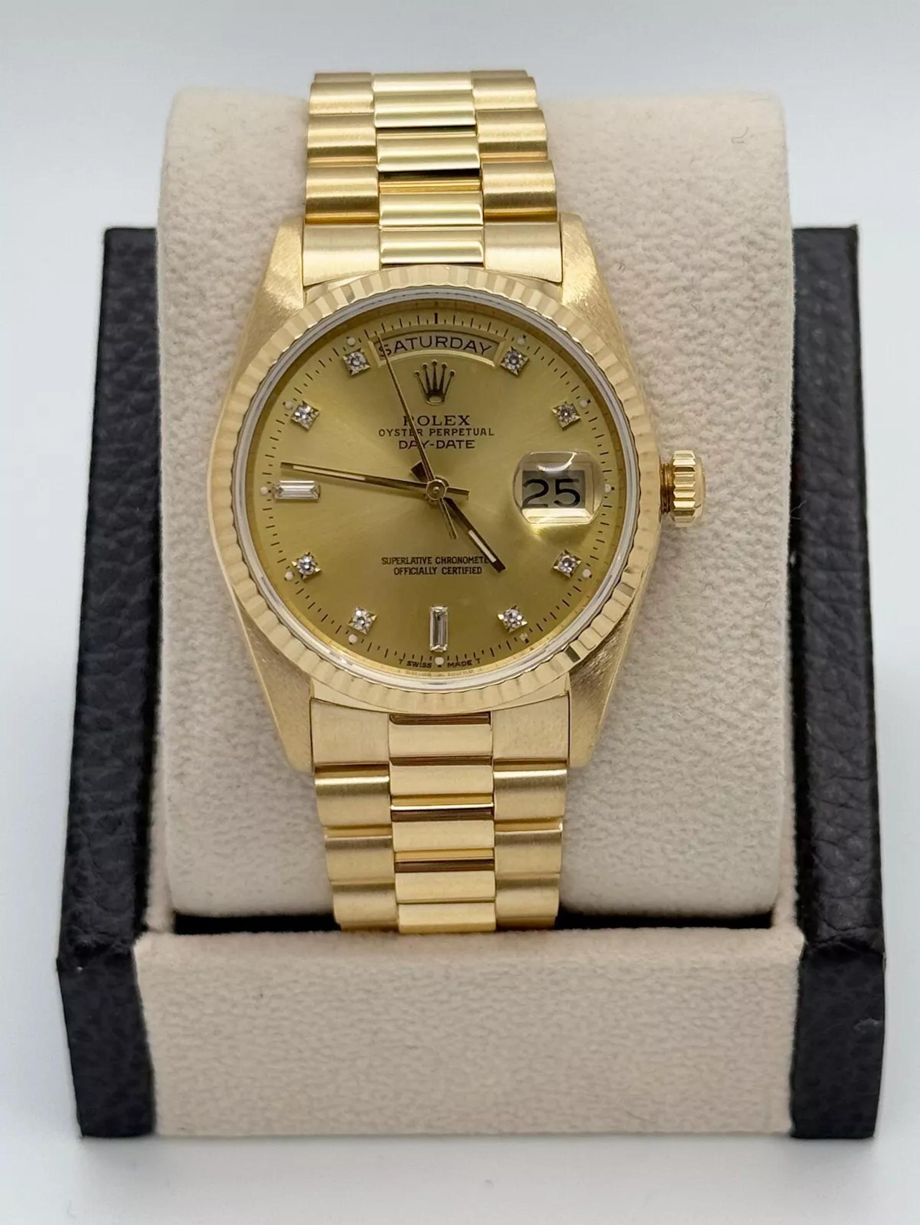 Men's Rolex Day-Date President 18238 Champagne Diamond Dial Double Quickset 18K Gold