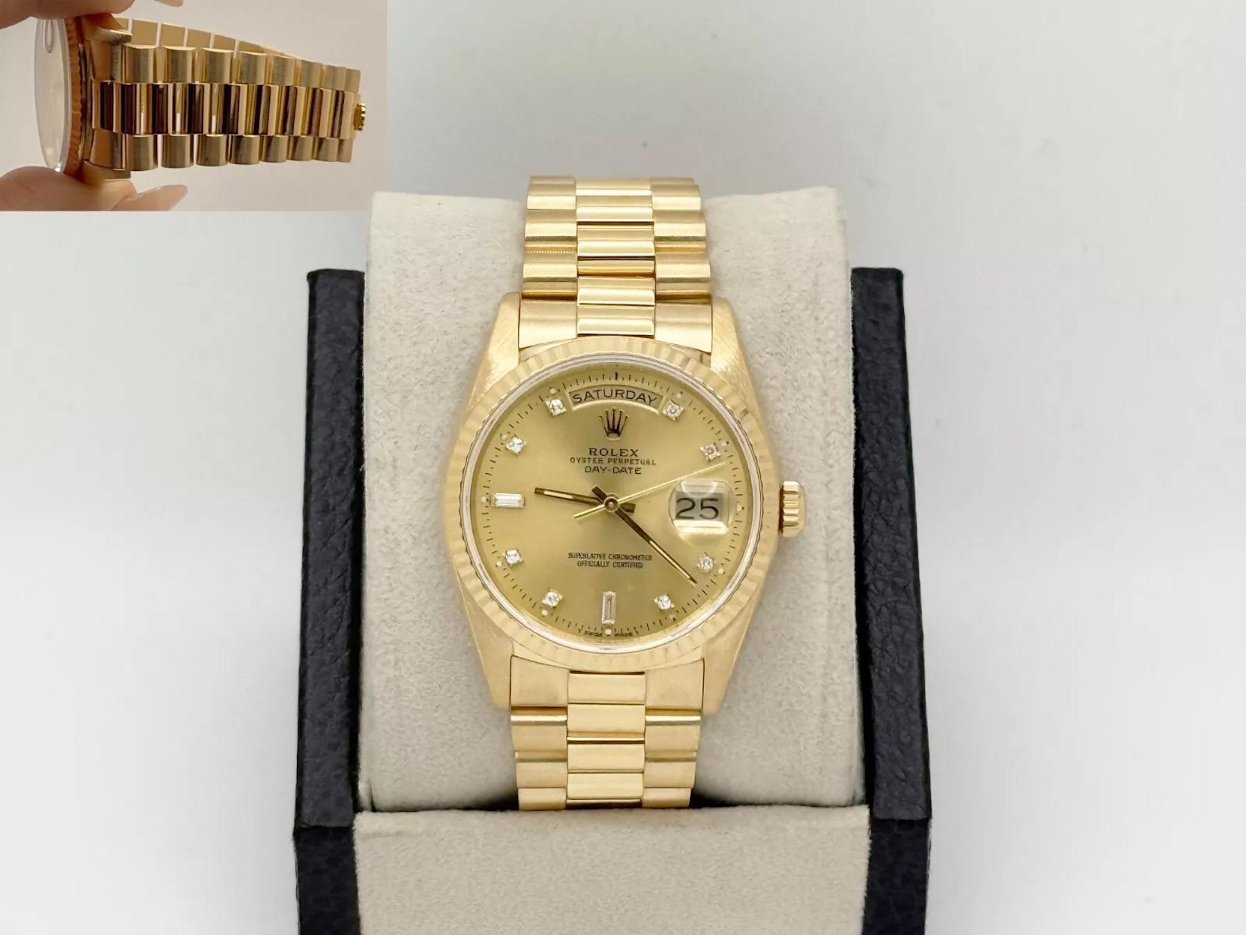 Rolex Day-Date President 18238 Champagne Diamond Dial Double Quickset 18K Gold 3