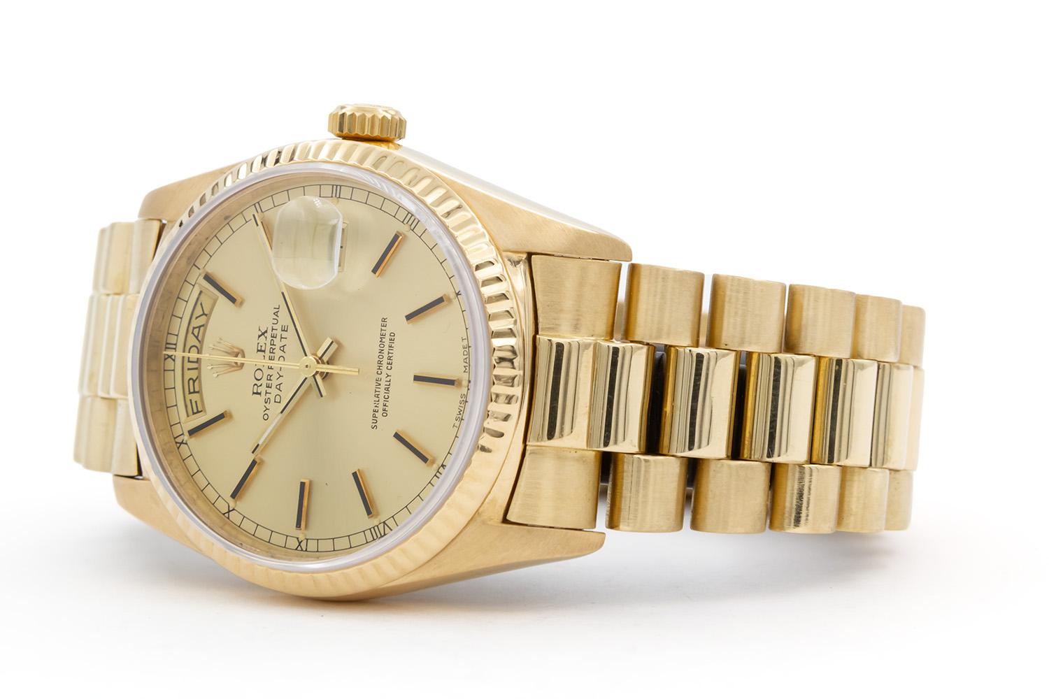 Rolex Day-Date President 18238 Double Quick 18k Gelbgold & Champagner Zifferblatt 36m (Zeitgenössisch) im Angebot