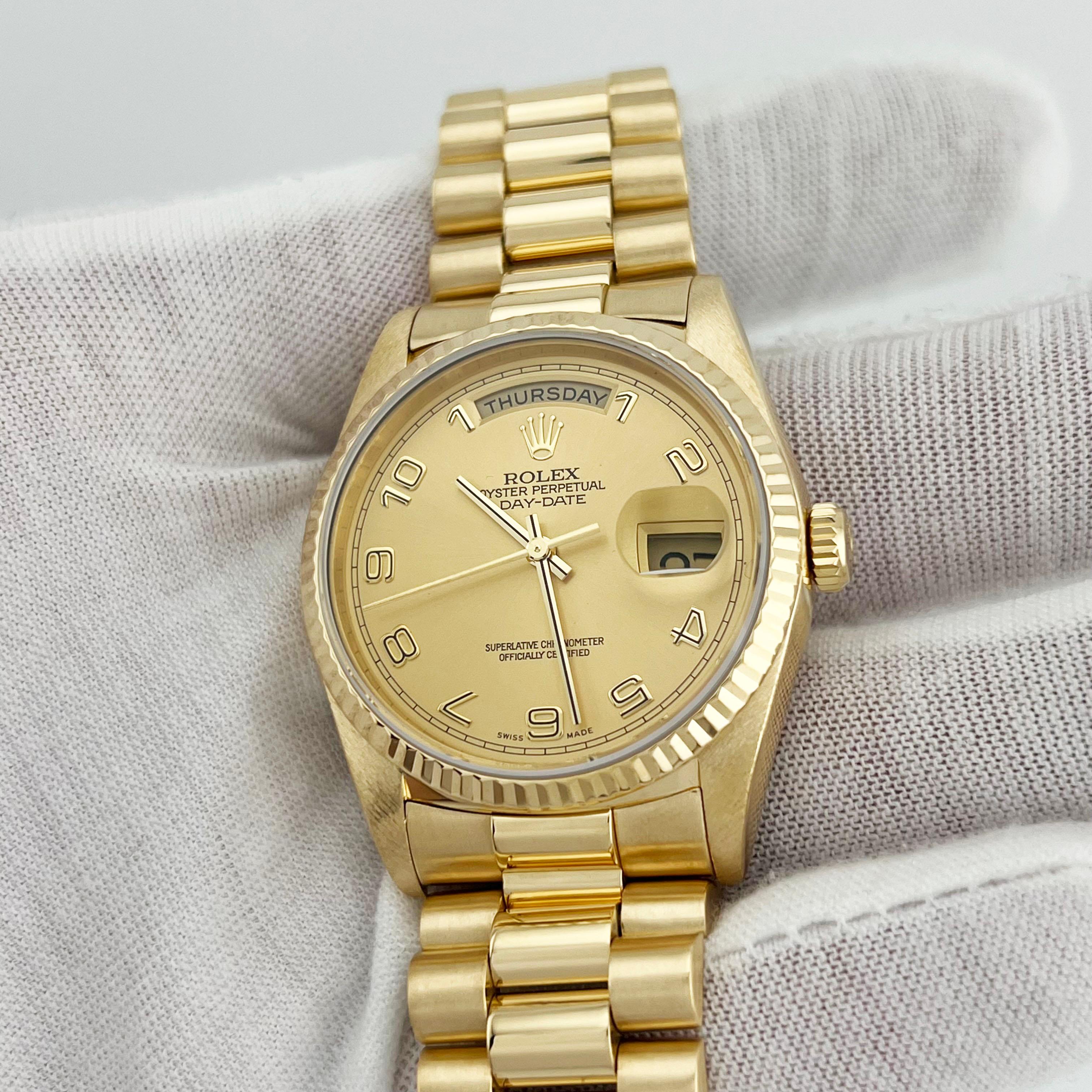 Men's Rolex Day Date President 18238 Double Quickset Champagne Arabic Numeral Dial For Sale