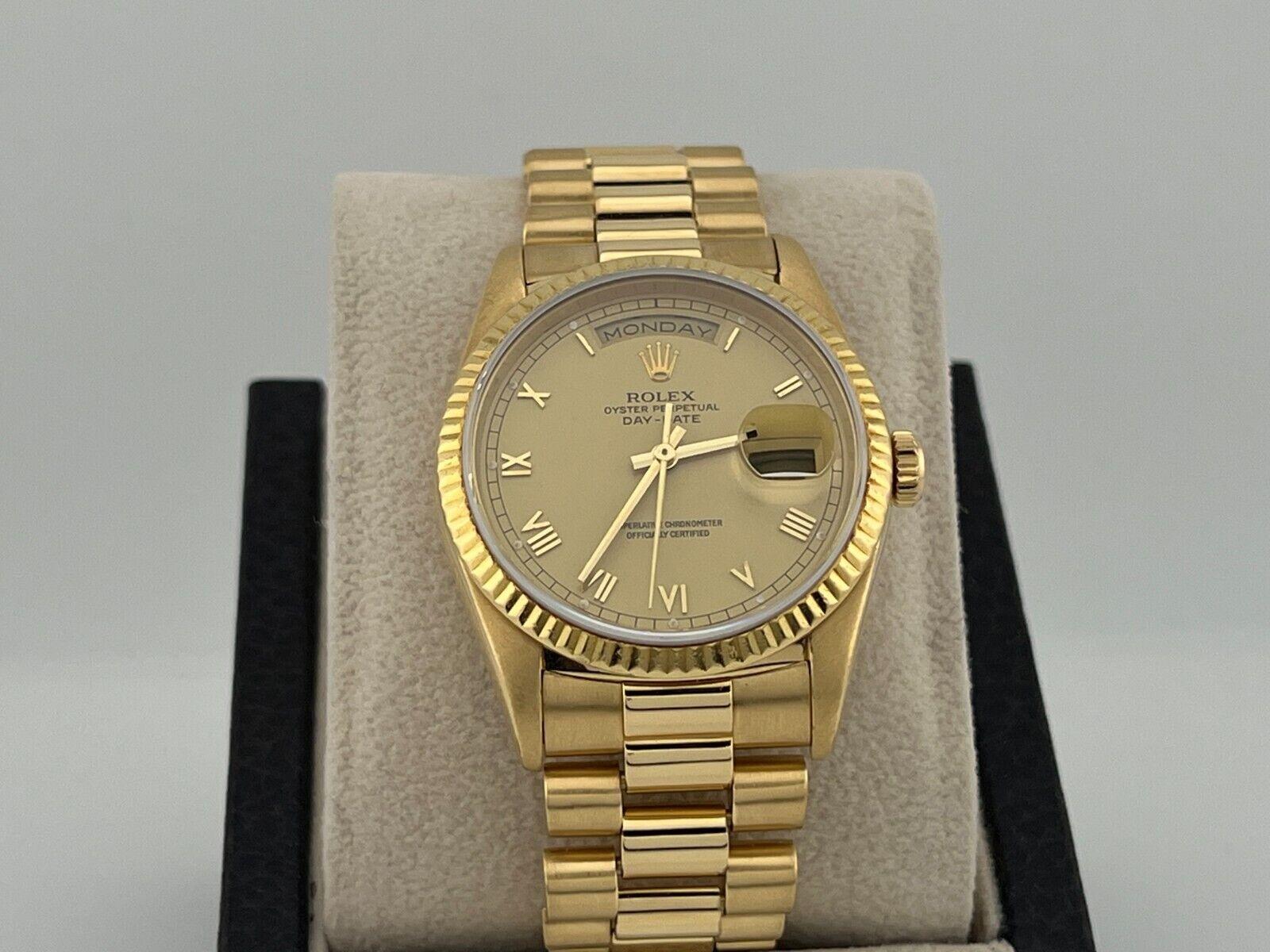 Rolex Day Date President 18238 Doppio quadrante con numeri romani Quickset Oro 18 carati In condizioni ottime in vendita a San Diego, CA