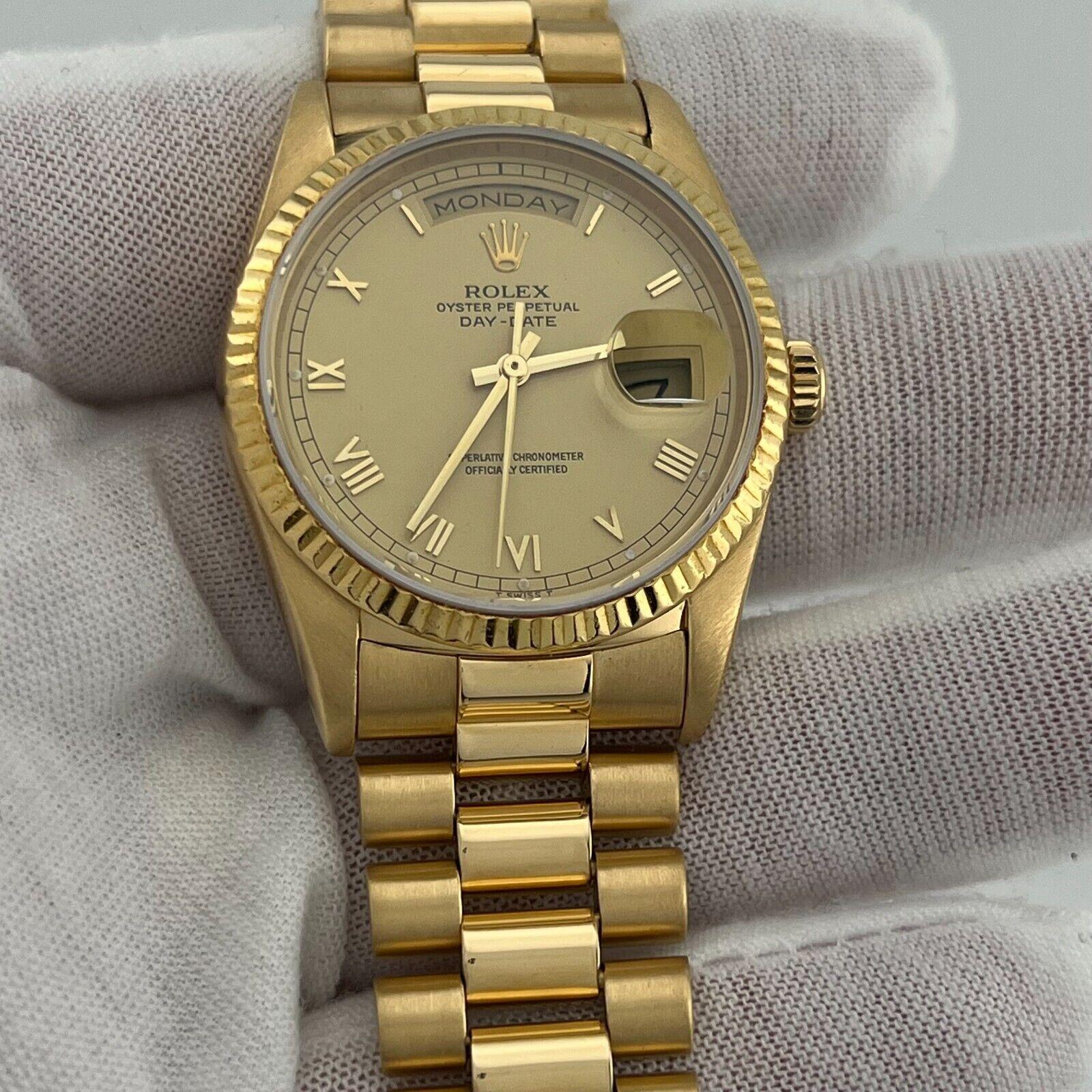 Rolex Day Date President 18238 Doppio quadrante con numeri romani Quickset Oro 18 carati in vendita 1