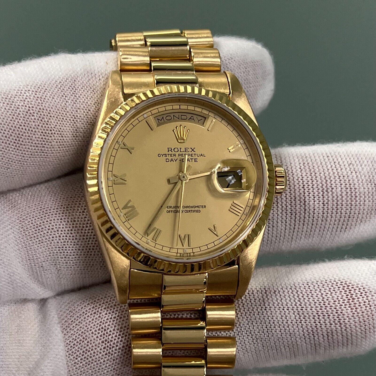 Rolex Day Date President 18238 Doppio quadrante con numeri romani Quickset Oro 18 carati in vendita 3