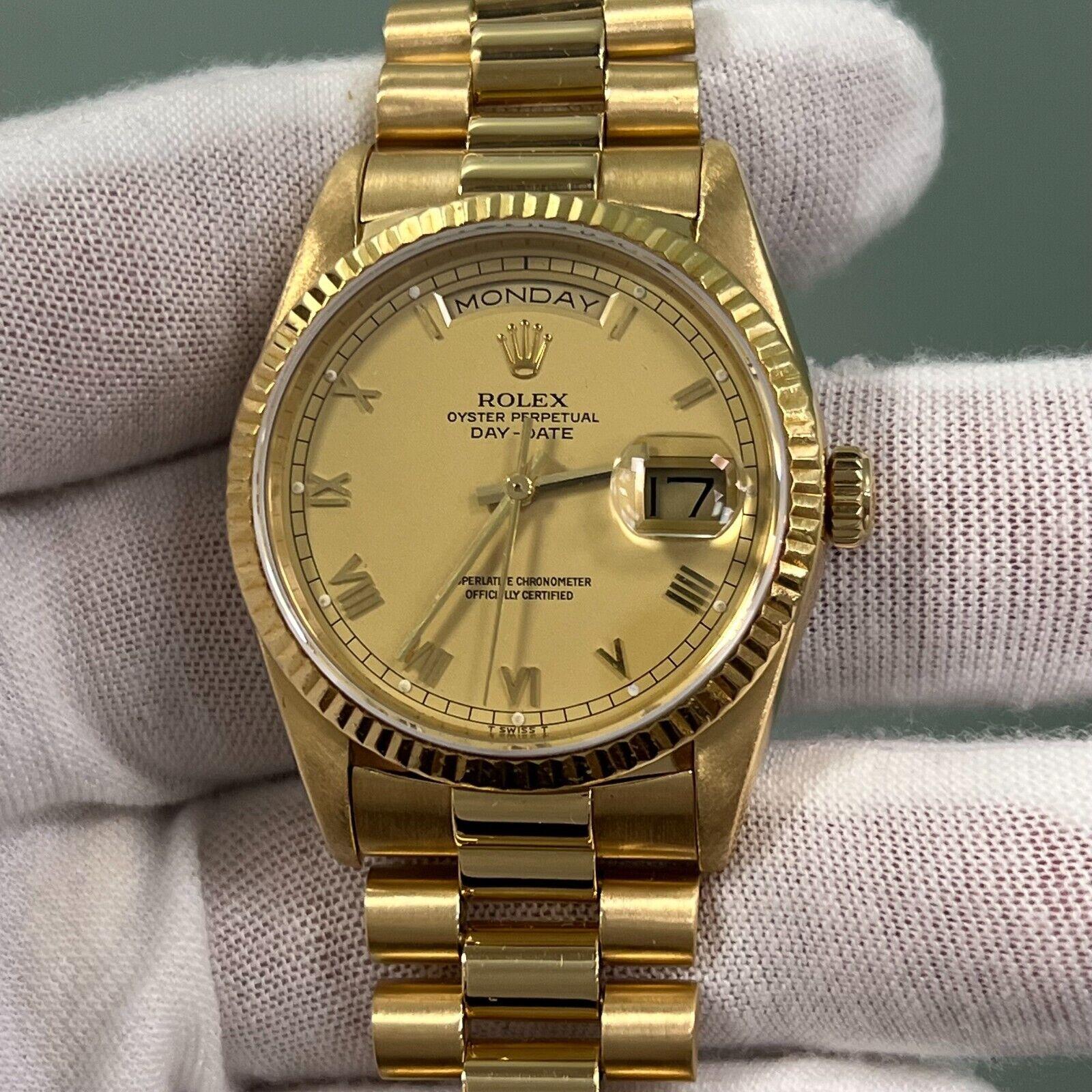 Rolex Day Date President 18238 Doppio quadrante con numeri romani Quickset Oro 18 carati in vendita 4