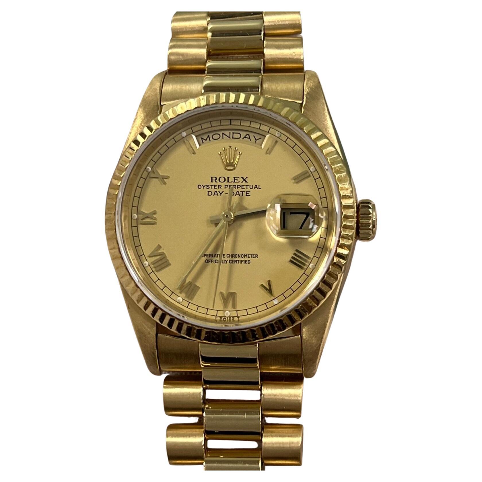 Rolex Day Date President 18238 Double Quickset Roman Numeral Dial 18K Gold
