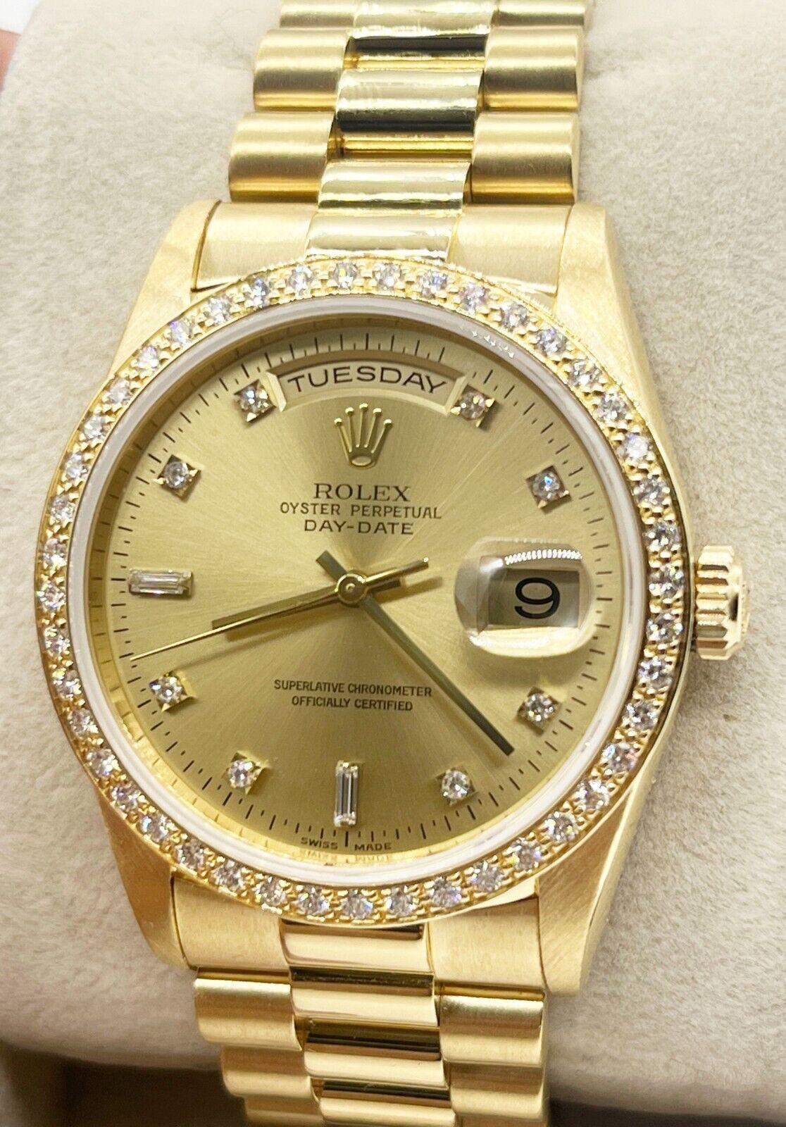 Rolex Day Date President 18348 Champagne Diamond Dial 18K Yellow Gold Box Paper For Sale 4