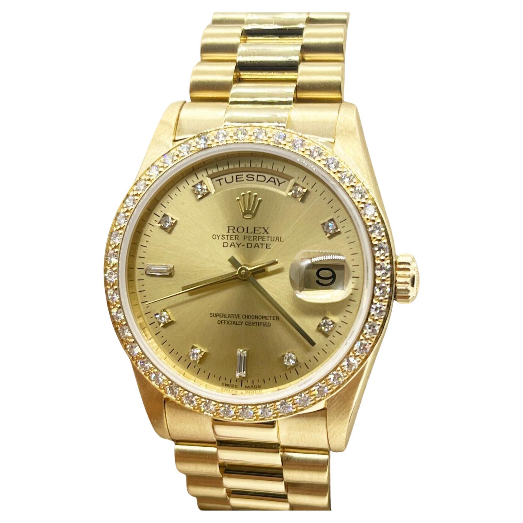 Rolex Day Date President 18348 Champagner-Diamant-Zifferblatt 18K Gelbgold Box Papier im Angebot