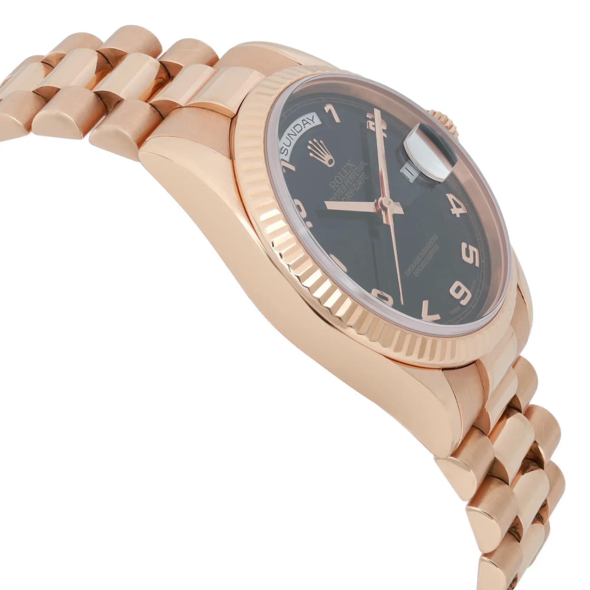 Rolex Day-Date President Or Everose 18K Cadran Noir Montre Homme 118235 Pour hommes en vente