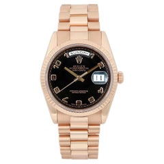 Rolex Day-Date President 18K Everose Gold Black Dial Mens Watch 118235