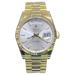 Rolex Day-Date President 18k Yellow Gold Sliver Dial Mens 36mm Watch '12+ 118238