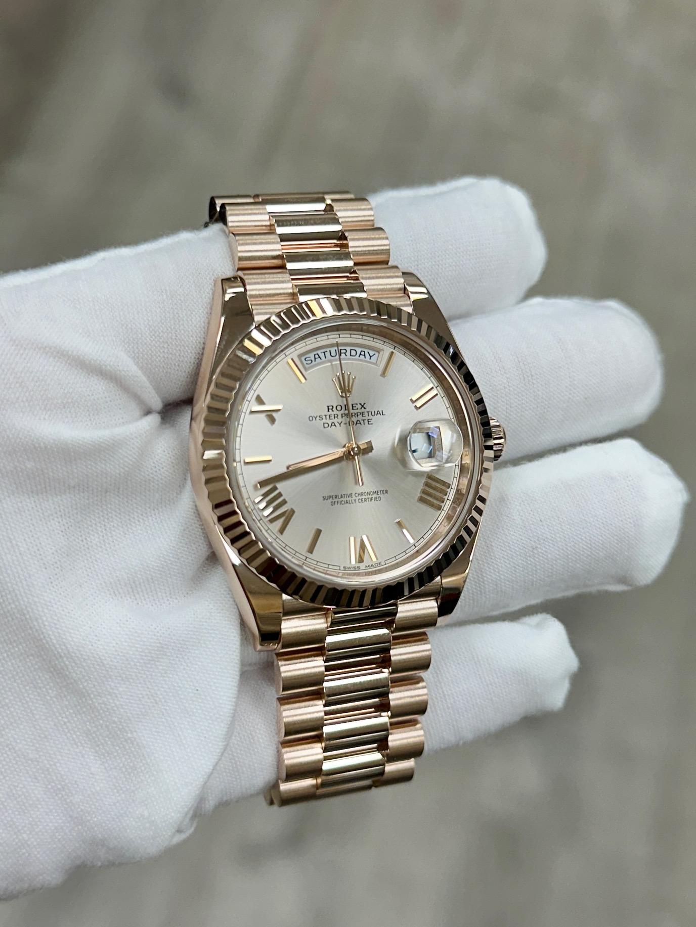 Rolex Day Date President 228235 40mm Sundust Dial 18K Rose Gold Box Paper For Sale 1