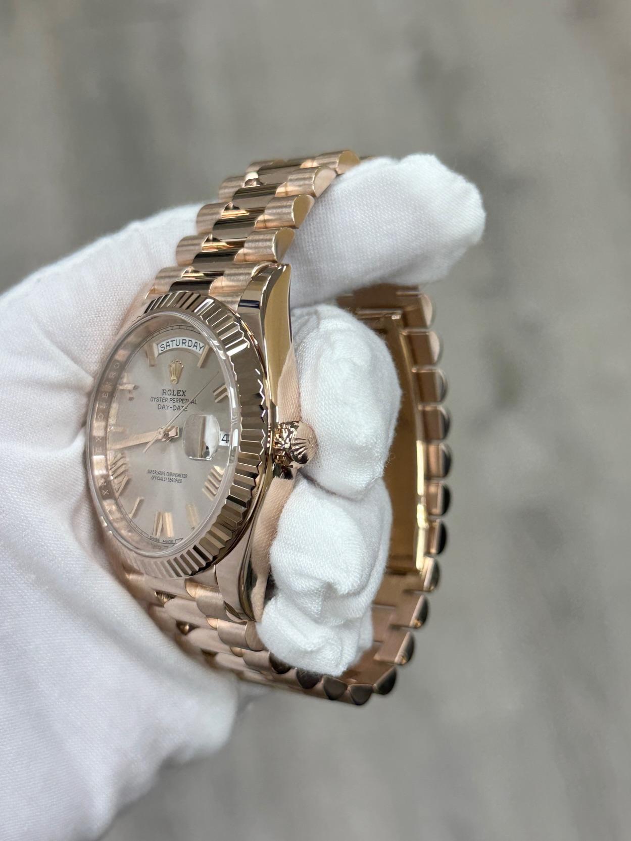 Rolex Day Date President 228235 40mm Sundust Dial 18K Rose Gold Box Paper For Sale 2