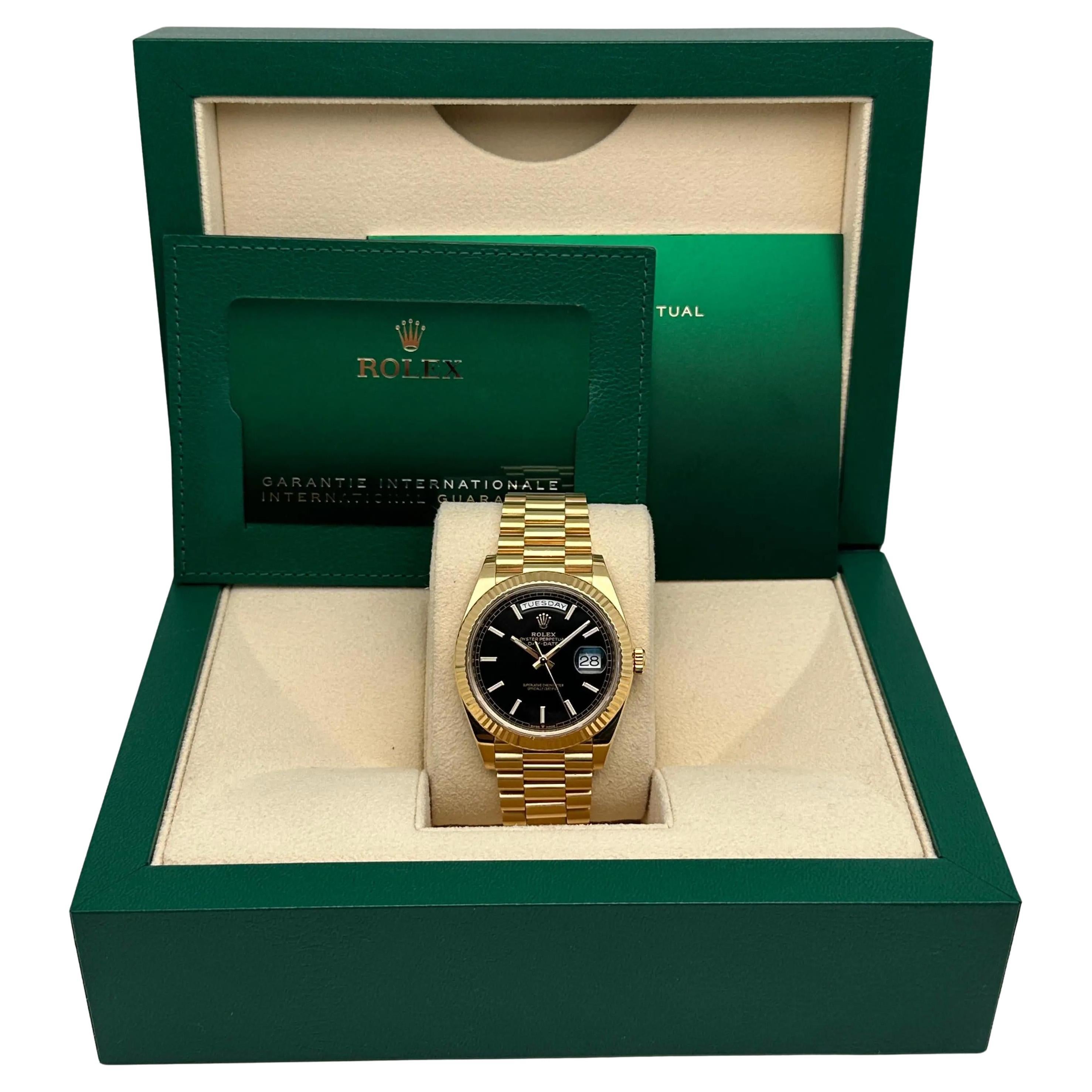 Rolex Day-Date President 228238 40MM Oro 8K Nero Motivo Diagonale Orologio da Uomo B & A. in vendita