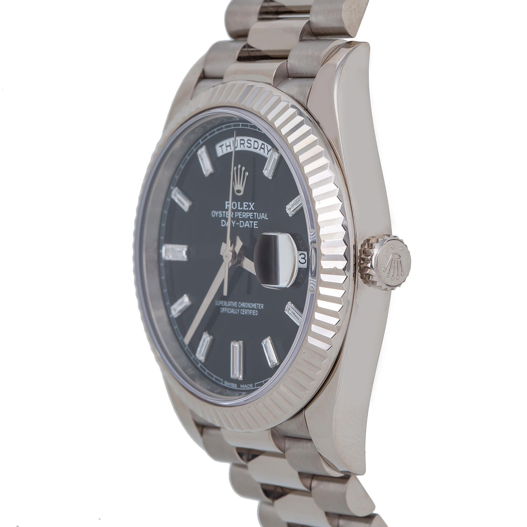 Modern Rolex Day-Date President 228239 Factory Black Diamond Dial Men's Watch For Sale