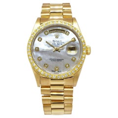 Retro Rolex Day-Date President 18k Yellow Gold MOP Diamond Dial/Bezel Watch 18038