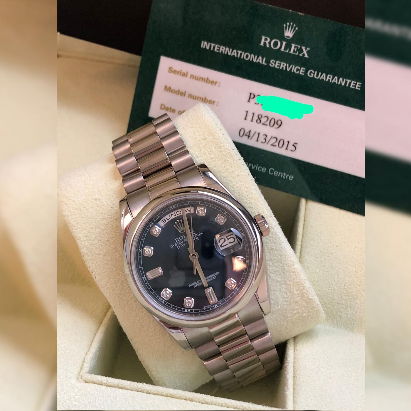 Rolex Day-Date President Blue Ombre Diamond Dial White Gold Watch 118209 In Excellent Condition In Aventura, FL
