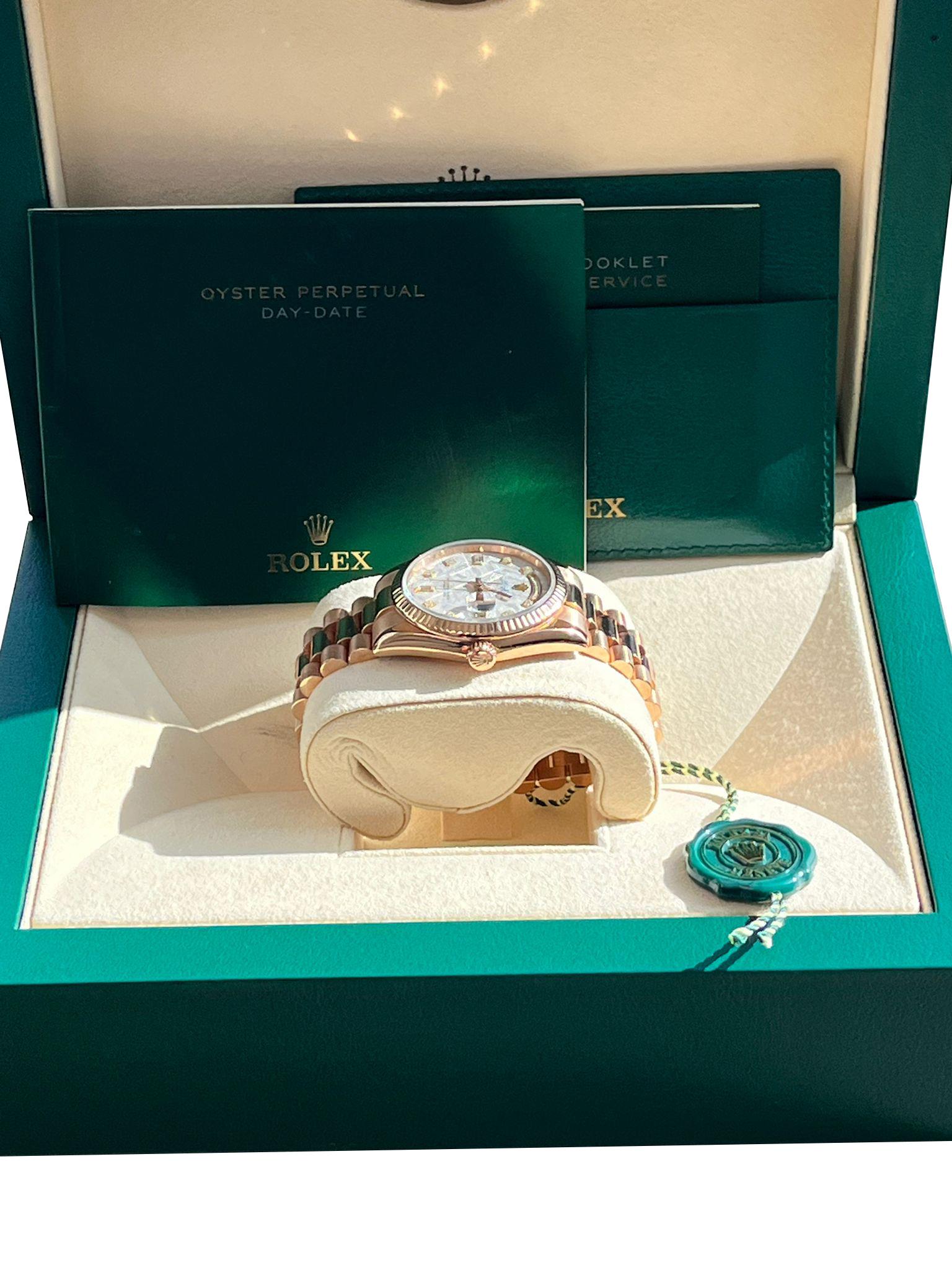 Rolex Day-Date President 36mm Rose Gold Meteorite Diamond Dial Mens Watch 118235 en vente 6