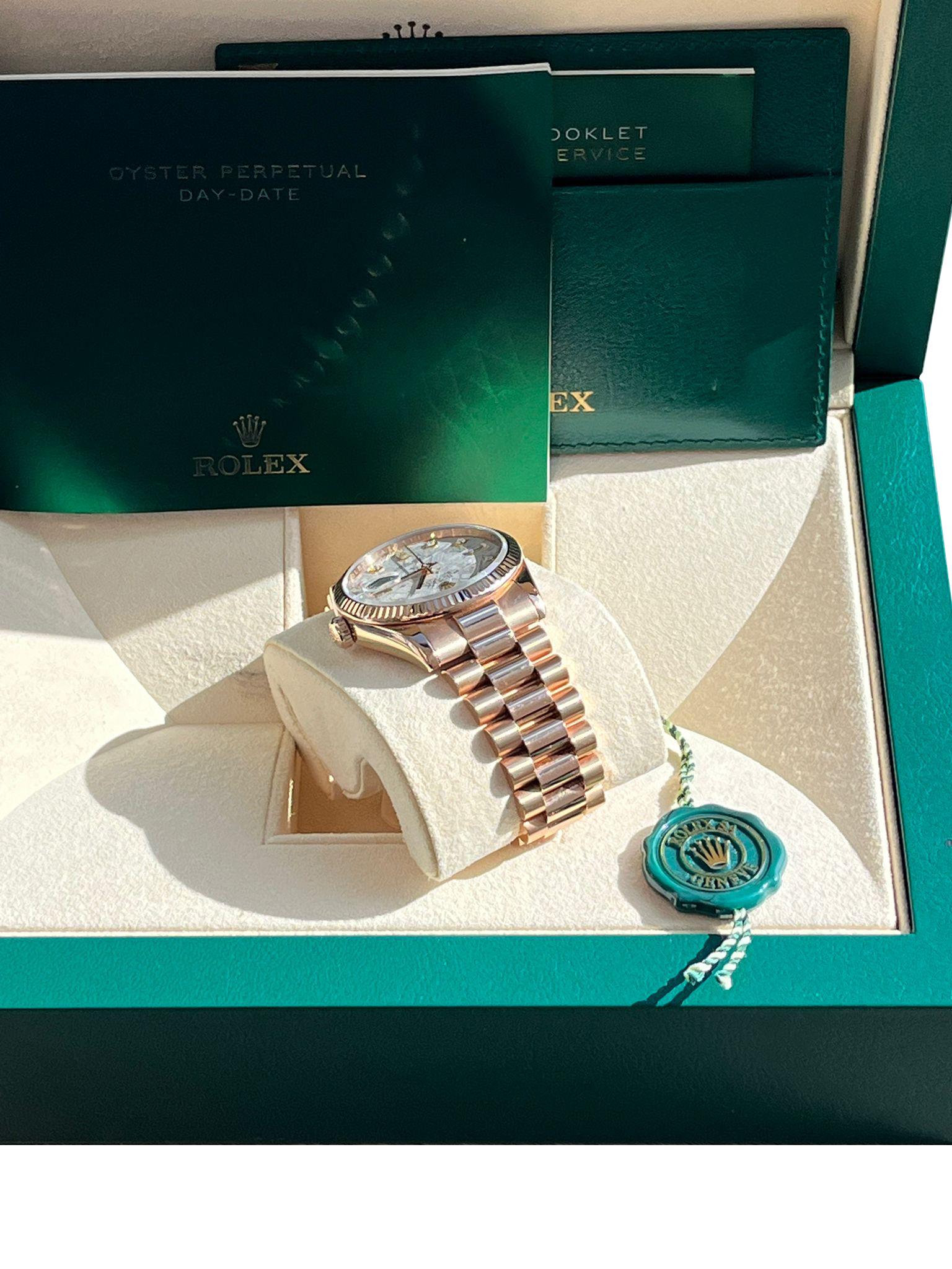 Rolex Day-Date President 36mm Rose Gold Meteorite Diamond Dial Mens Watch 118235 en vente 7