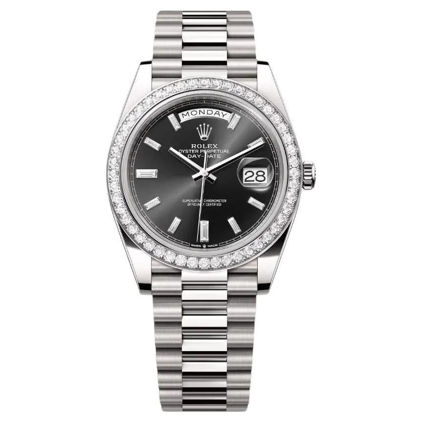 Rolex Day Date President 40 18K Gold Index Black Dial Diamond Watch 228349RBR For Sale