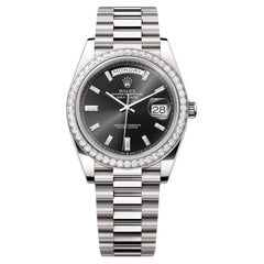 Rolex Day Date President 40 18K Gold Index Black Dial Diamond Watch 228349RBR