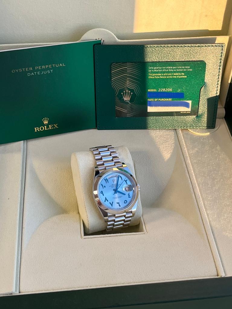 Rolex Day-Date President 40 Ice Blue Arabic Dial Automatic Platinum Watch 228206 For Sale 8