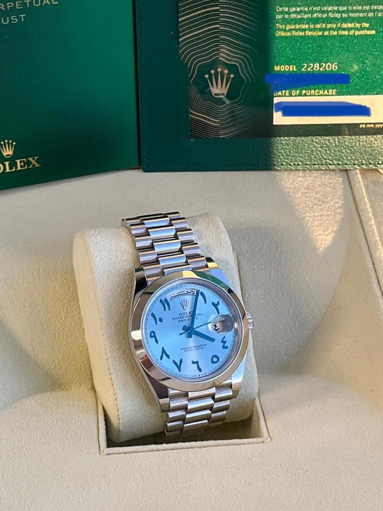 Rolex Day-Date President 40 Ice Blue Arabic Dial Automatic Platinum Watch 228206 For Sale 9