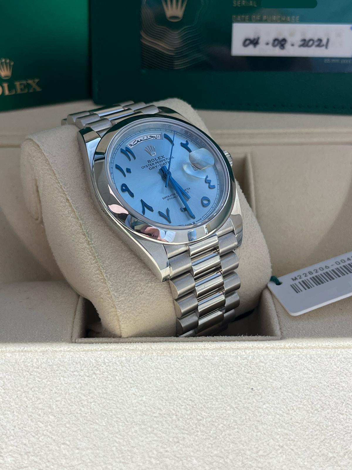Rolex Day-Date President 40 Ice Blue Arabic Dial Automatic Platinum Watch 228206 For Sale 5