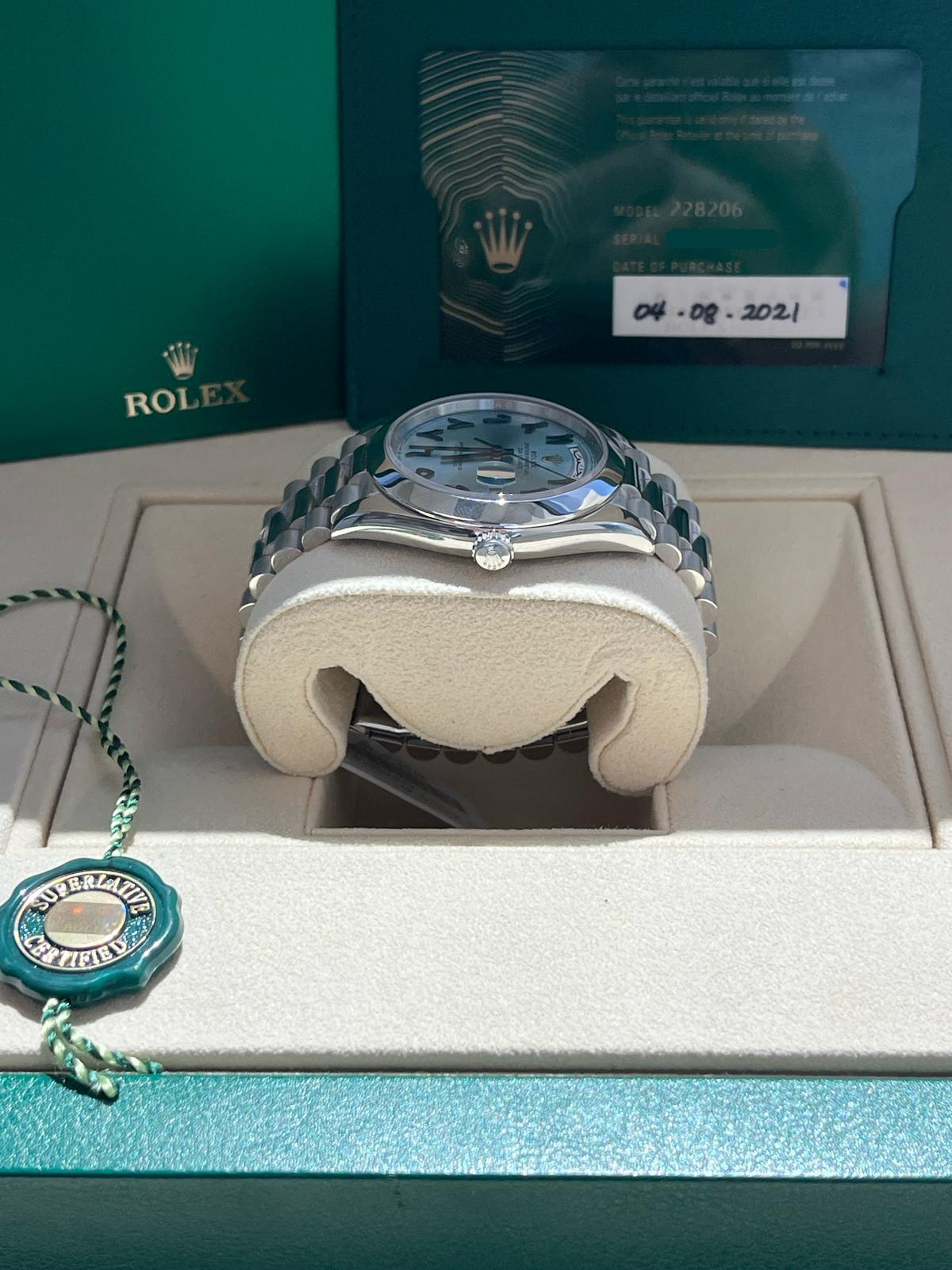 Rolex Day-Date President 40 Ice Blue Arabic Dial Automatic Platinum Watch 228206 For Sale 8