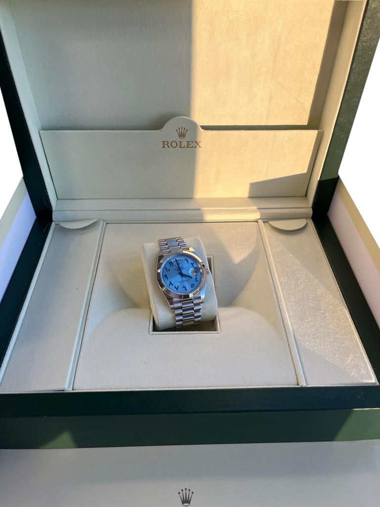 Rolex Montre President 40 avec cadran arabe bleu glace et cadran automatique en platine 228206 en vente 4