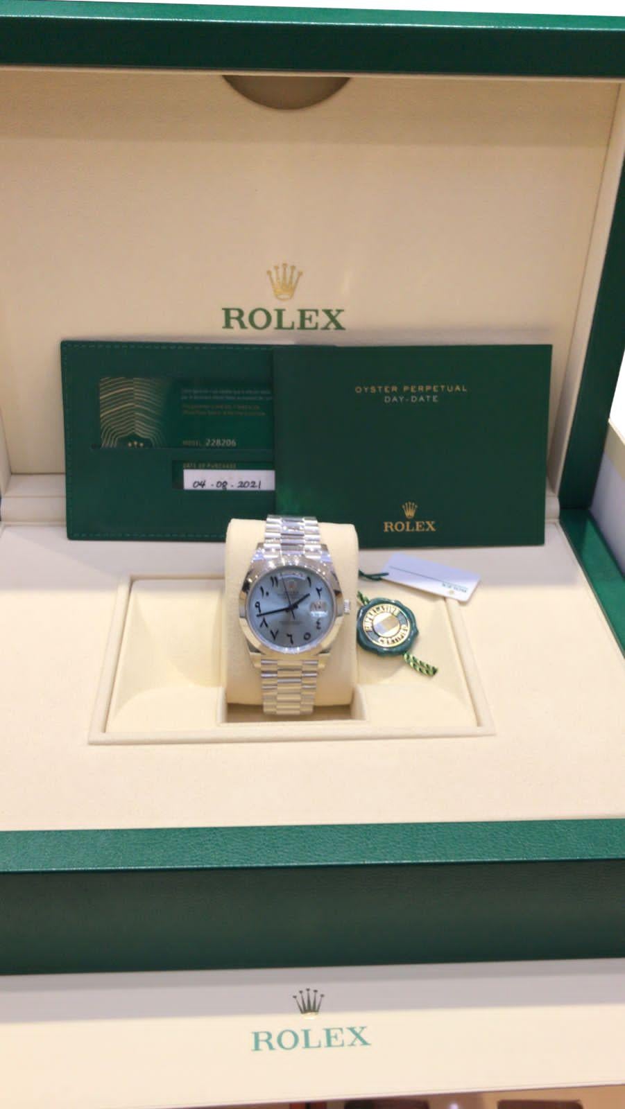 Rolex Day-Date President 40 Ice Blue Arabic Dial Automatic Platinum Watch 228206 For Sale 3
