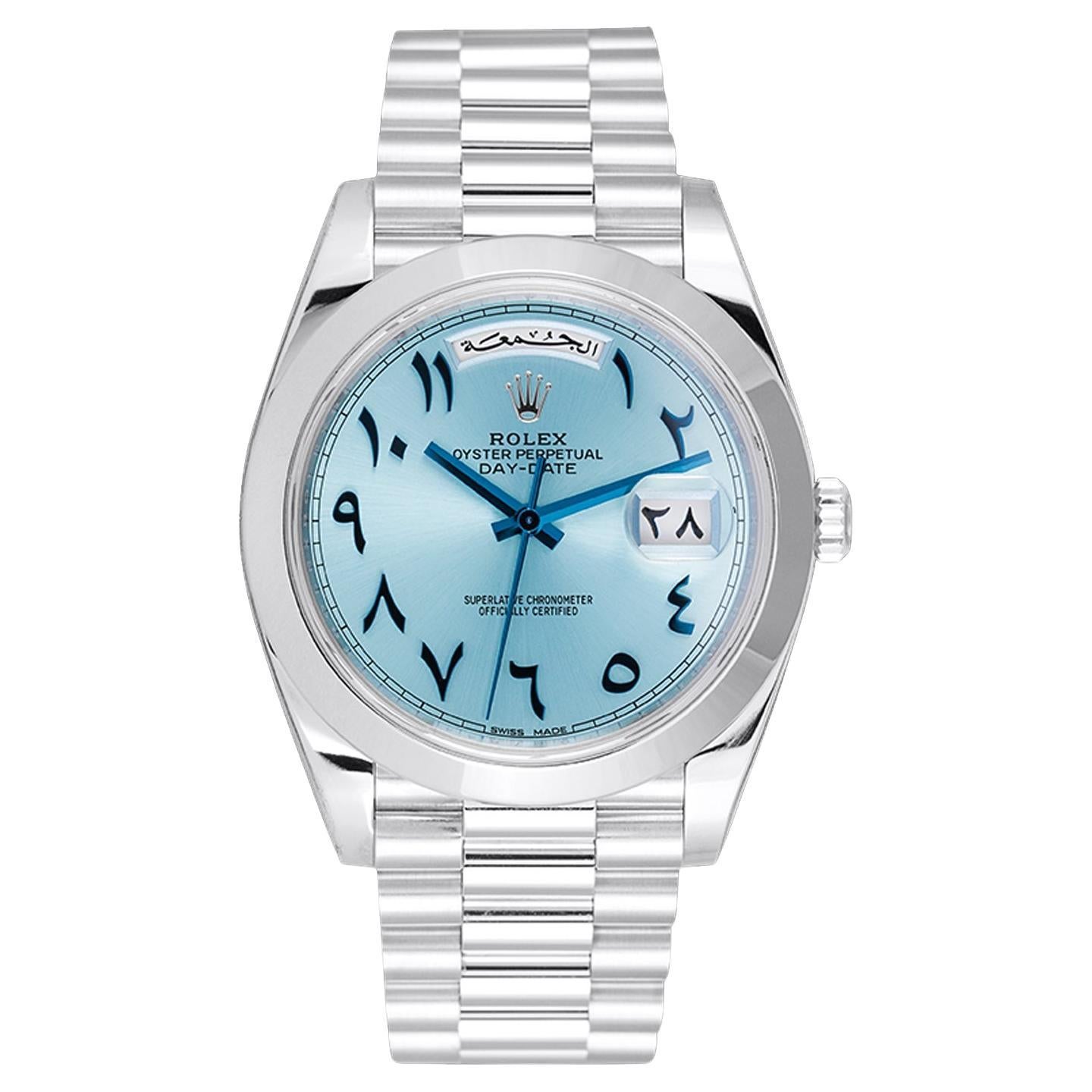Rolex Day-Date President 40 Ice Blue Arabic Dial Automatic Platinum Watch 228206 For Sale