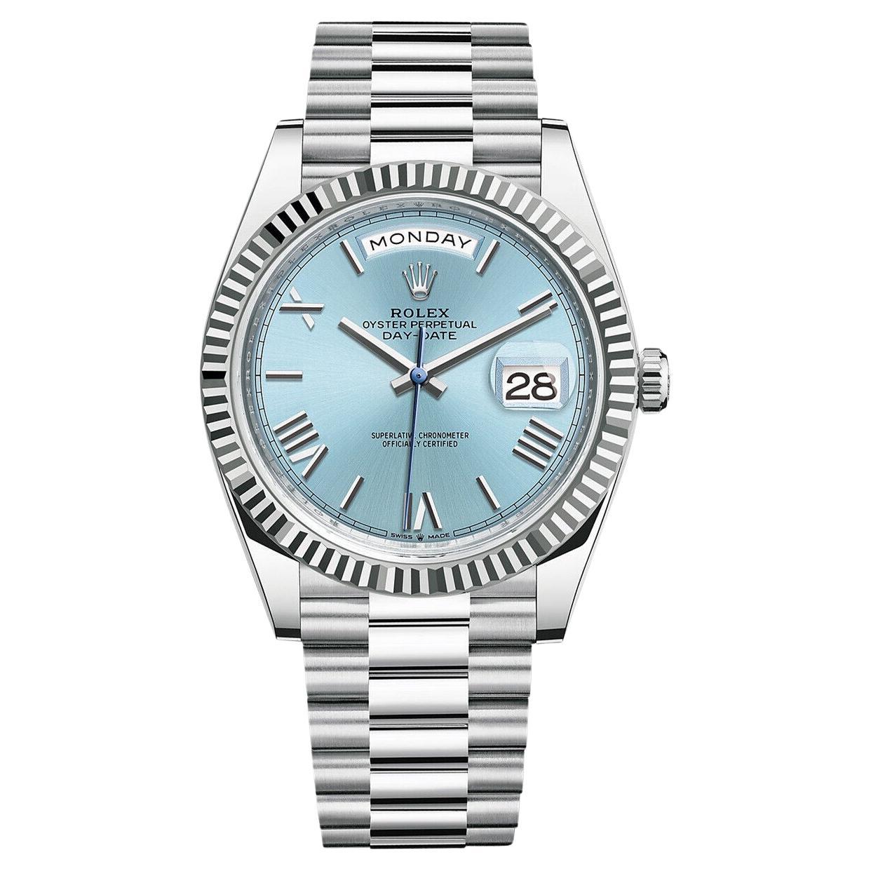 Rolex Day-Date President 40 Platinum Ice-Blue Roman Dial Men Watch 228236 For Sale