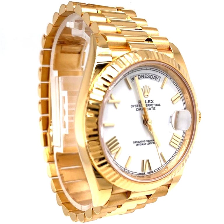 Rolex DayDate President Rose Gold White Dial Fluted Bezel Watch 228235