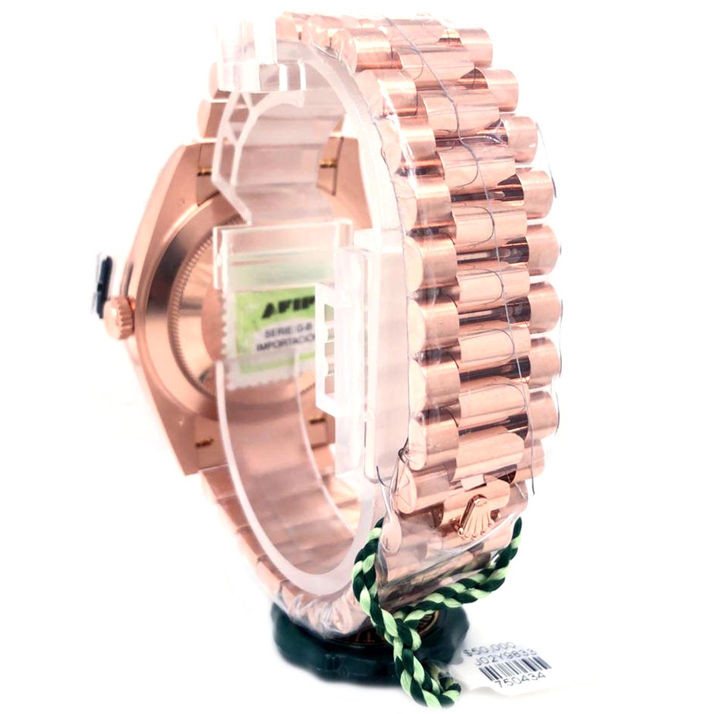 Modernist Rolex Day-Date President Sundust Stripe Motif Stick Dial Rose Gold Watch 228235