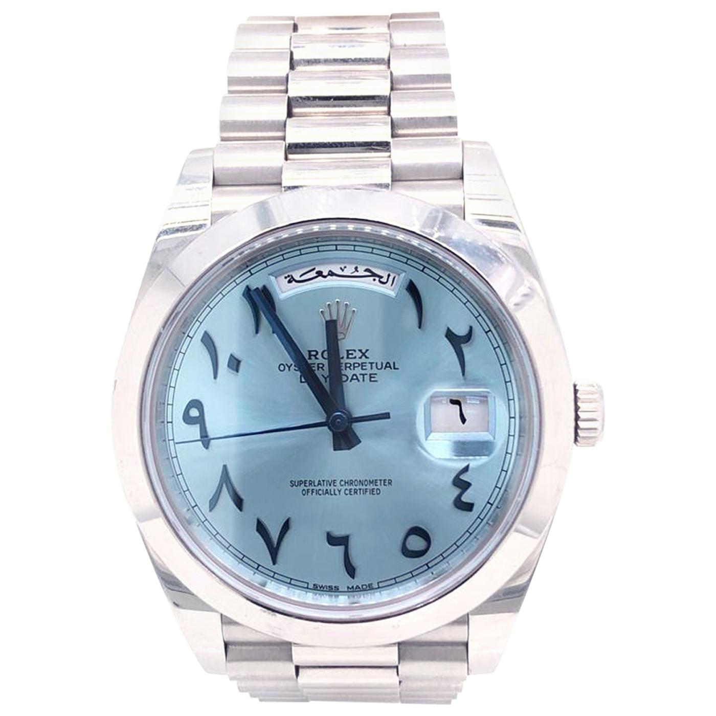 Rolex Day-Date President Automatic Platinum Ice Blue Arabic Dial 228206
