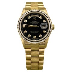Rolex Day Date President Bark 18078 36mm Black Diamond Dial Bezel 18k Gold Box