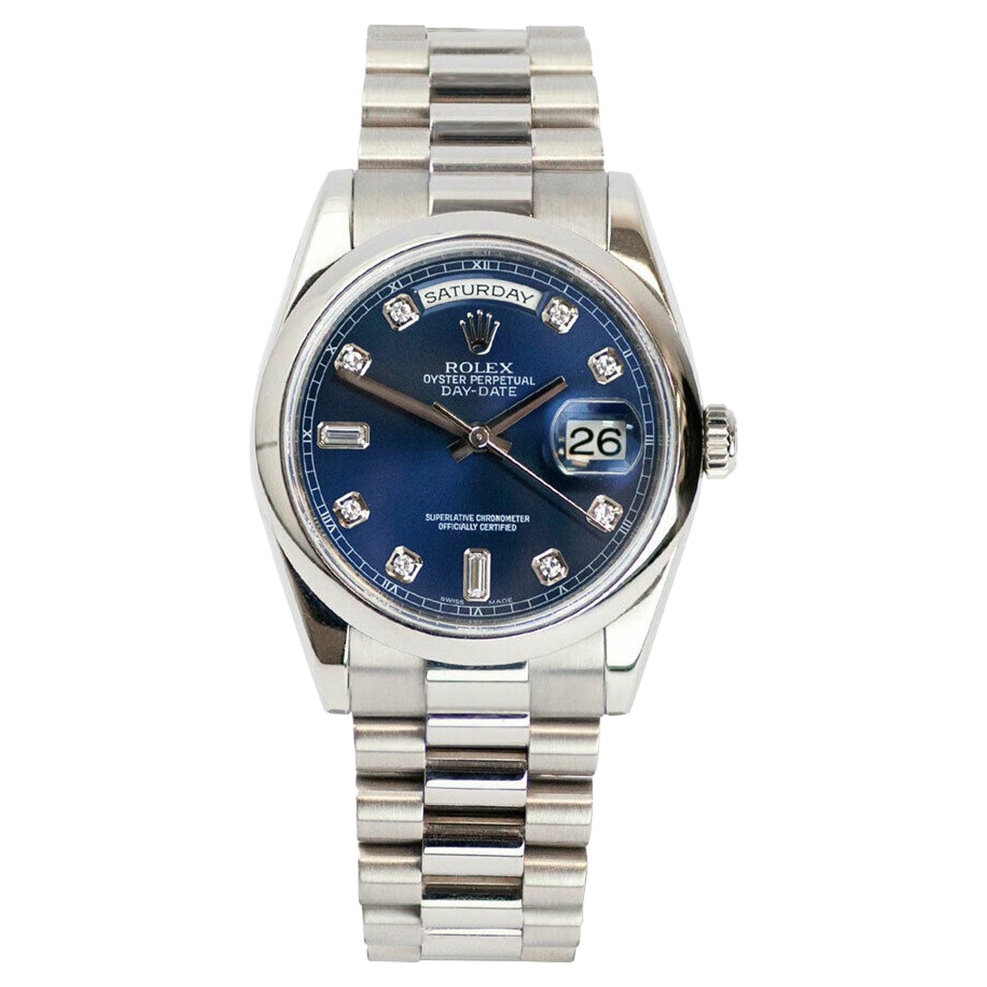 Rolex Day-Date President Blue Ombre Diamond Dial White Gold Watch 118209