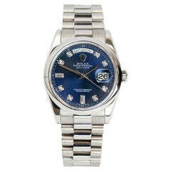 Used Rolex Day-Date President Blue Ombre Diamond Dial White Gold Watch 118209