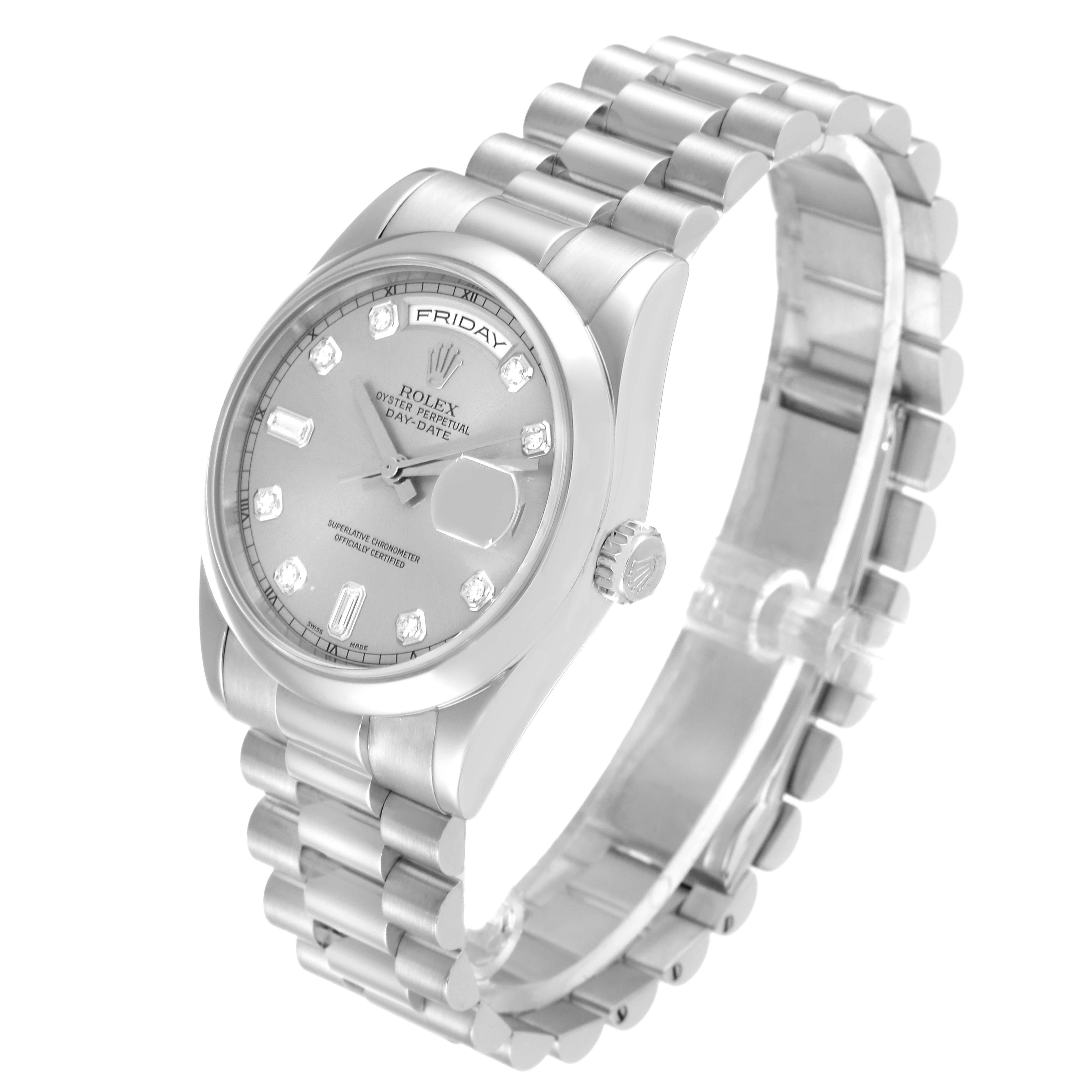 Rolex Day-Date President Diamond Dial Platinum Mens Watch 118206 Box Card Pour hommes en vente