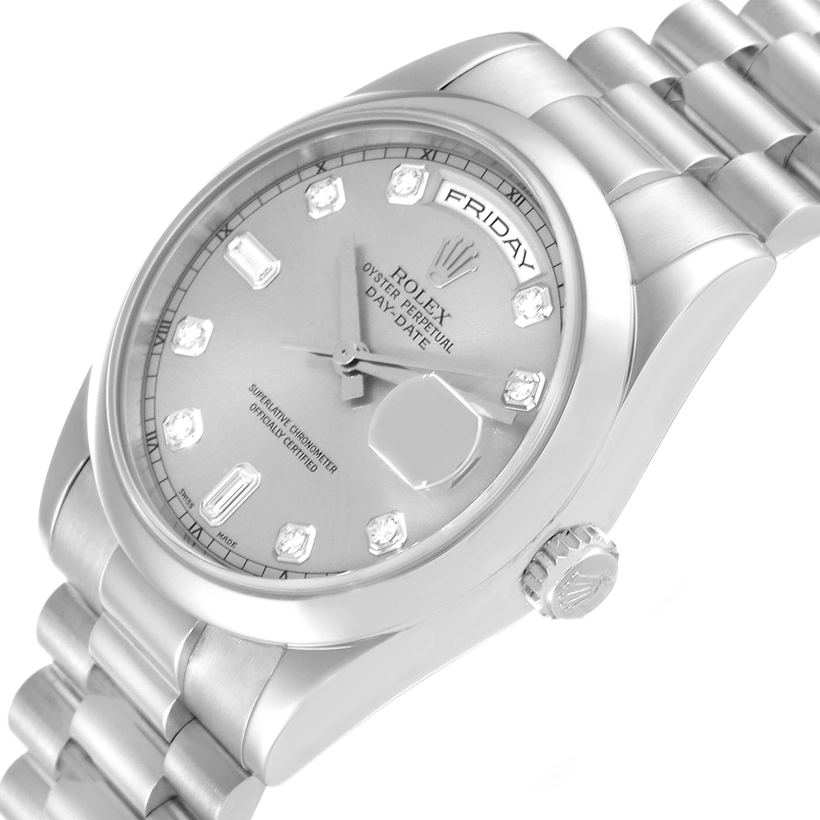 Rolex Day-Date President Diamond Dial Platinum Mens Watch 118206 Box Card en vente 1