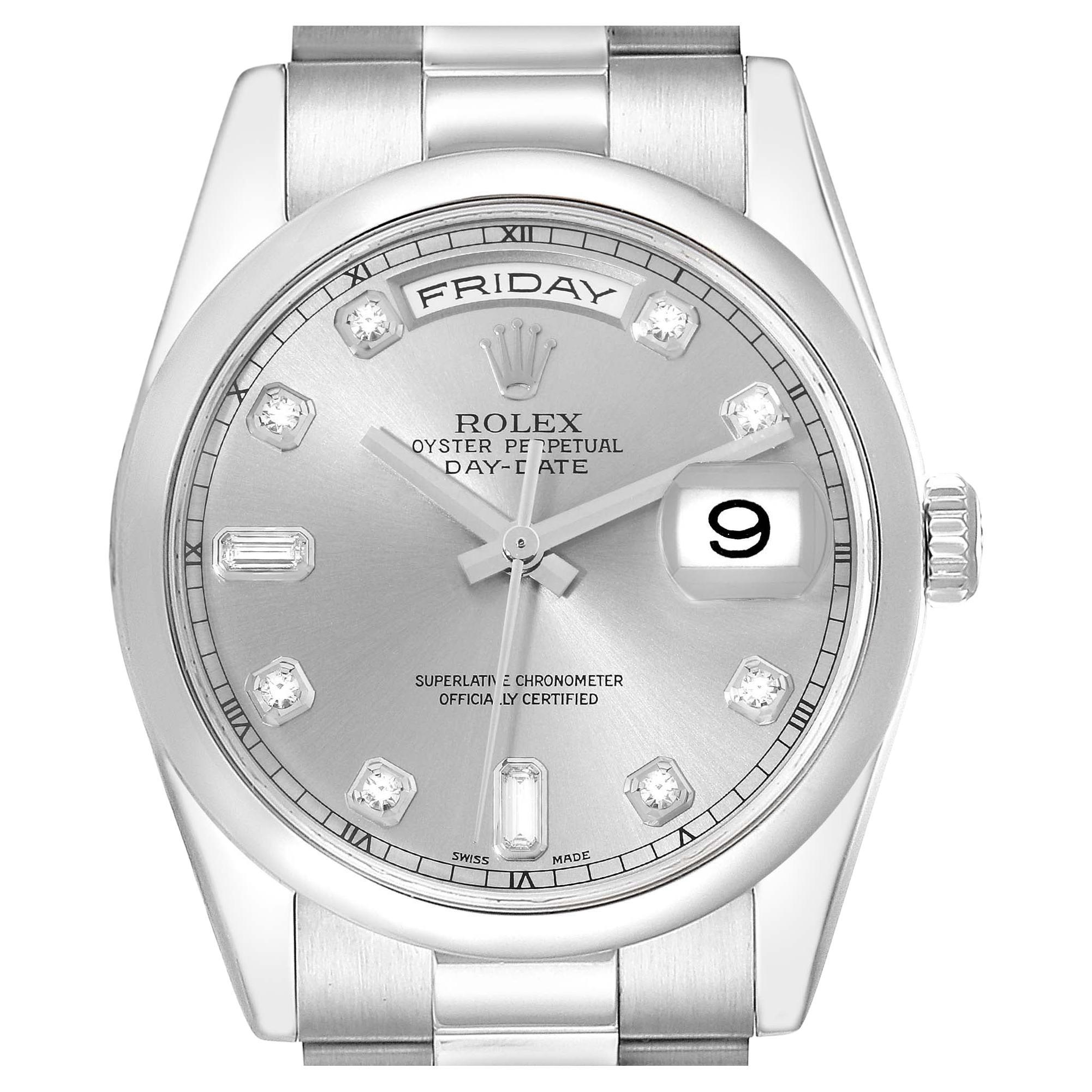 Rolex Day-Date President Diamond Dial Platinum Mens Watch 118206 Box Card en vente