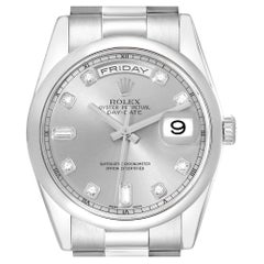 Used Rolex Day-Date President Diamond Dial Platinum Mens Watch 118206 Box Card