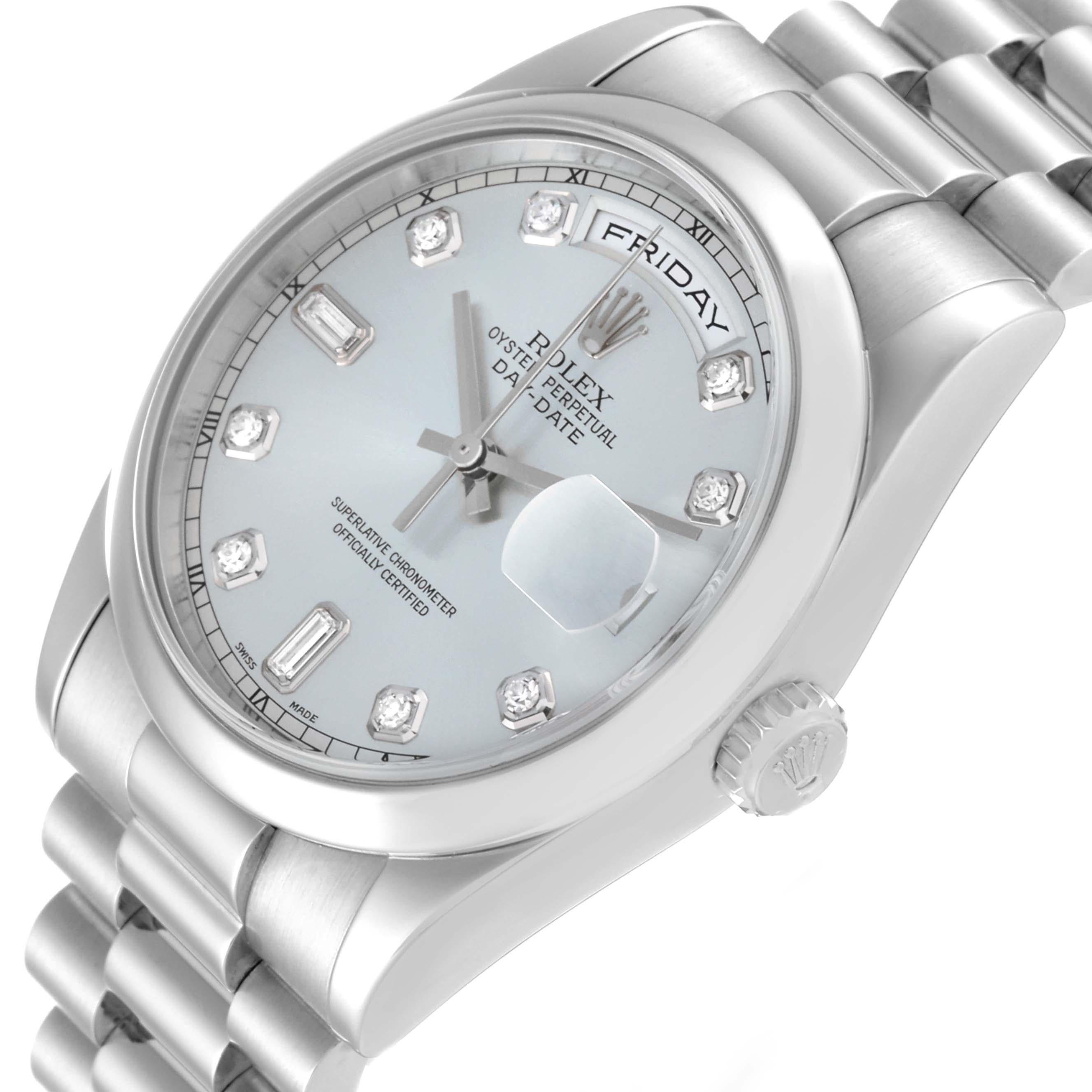 Rolex Day-Date President Diamant-Zifferblatt Platin-Herrenuhr 118206 mit Schachtelpapieren im Angebot 4
