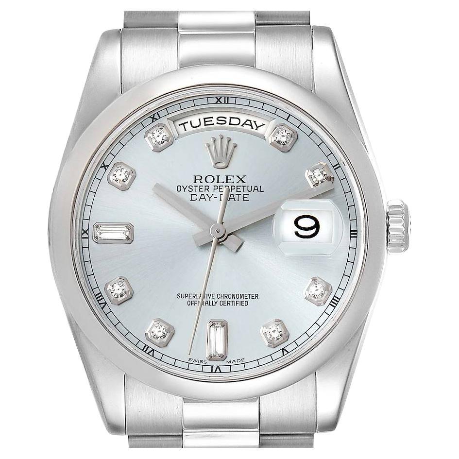 Rolex Day-Date President Platinum Ice Blue Diamond Dial Mens Watch 118206