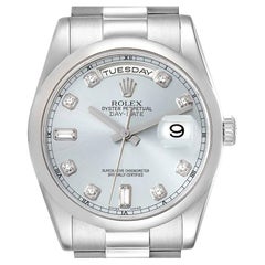 Used Rolex Day-Date President Platinum Ice Blue Diamond Dial Mens Watch 118206