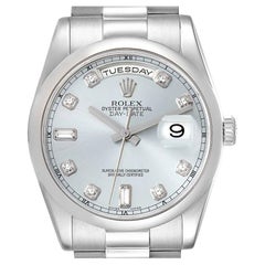 Rolex Day-Date President Platinum Ice Blue Diamond Dial Mens Watch 118206