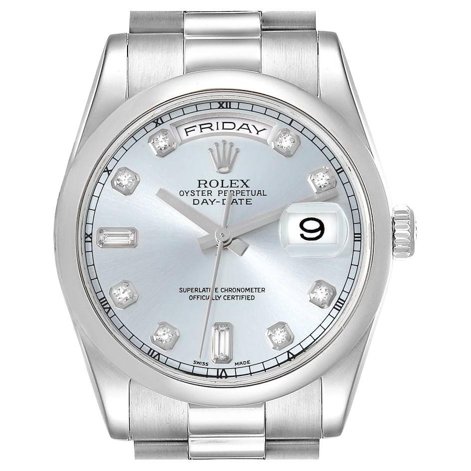 Rolex Day-Date President Platinum Ice Blue Diamond Dial Watch 118206 Box Papers