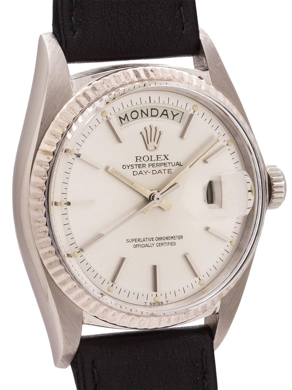 Rolex White Gold Day Date President Self Winding Wristwatch Ref 1803, circa 1967 In Excellent Condition In West Hollywood, CA